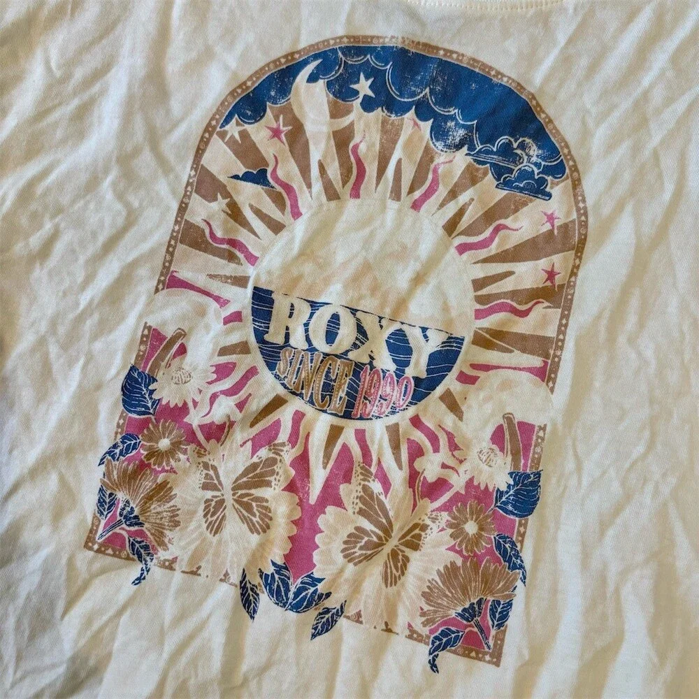 Roxy Girls Long Sleeve Graphic Tee White ROXY Since 1990 Sun Moon Size L